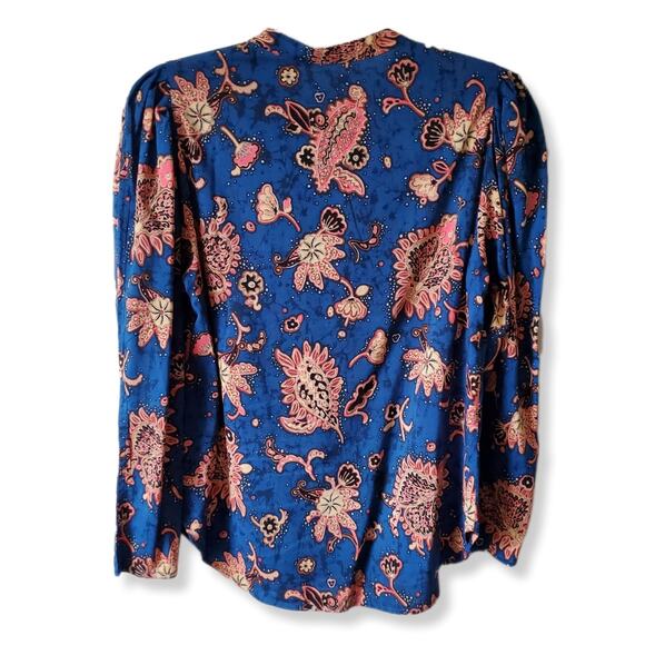 ALC Women Marci Abstract Floral Blouse 4 Blue Paisley Puff Shoulder Contemporary - Picture 9 of 12